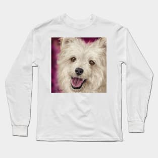 Painting of a Furry Cute Pomapoo Smiling Long Sleeve T-Shirt